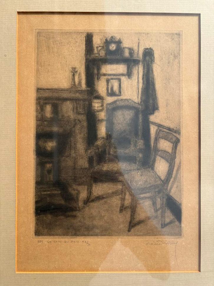 Gravure gesigneerd Jean Donnay — Le coin du feu — 1956, Antiek en Kunst, Kunst | Etsen en Gravures, Ophalen of Verzenden