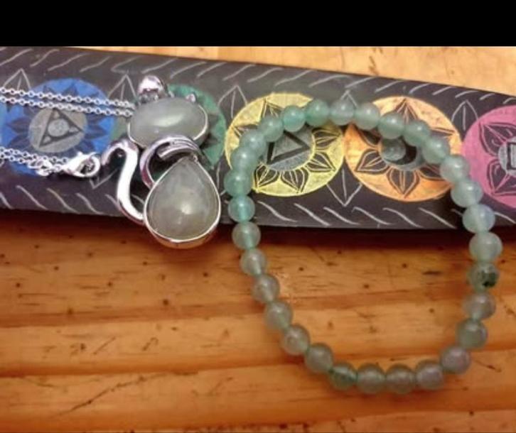 LOT bijoux argt 925   pierre aventurine verte certifiee, Handtassen en Accessoires, Armbanden, Nieuw, Zilver, Groen, Verzenden