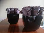 2 SIA pots en céramique avec roses noires, Maison & Meubles, Comme neuf, Enlèvement ou Envoi