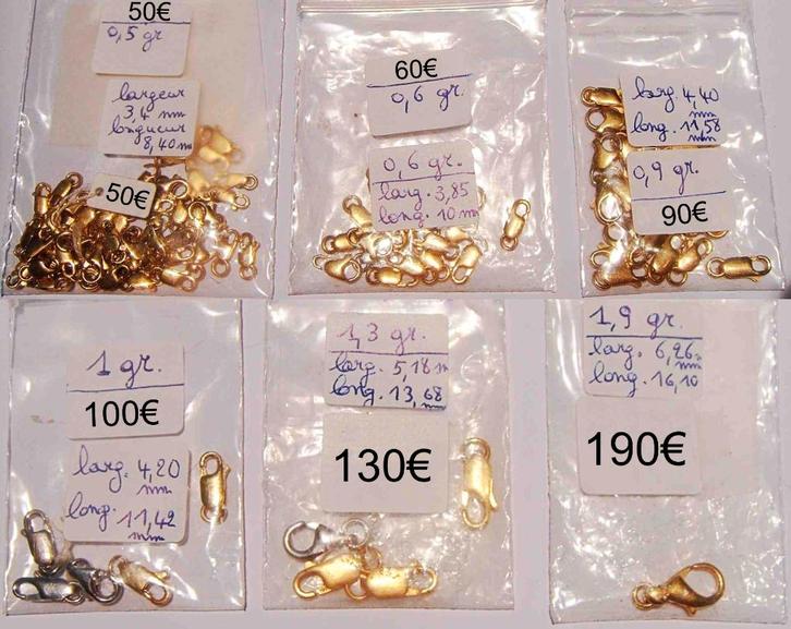 Mousquetons or jaune/blanc 18/9K différentes tailles, neufs, Bijoux, Sacs & Beauté, Colliers, Neuf, Or, Autres couleurs, Enlèvement ou Envoi