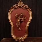 Oud cherubijn engeltje in gipsen kader, Antiek en Kunst, Verzenden