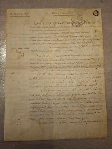 Parchemin original daté de 1786 – Château d’Everly (Seine-et beschikbaar voor biedingen