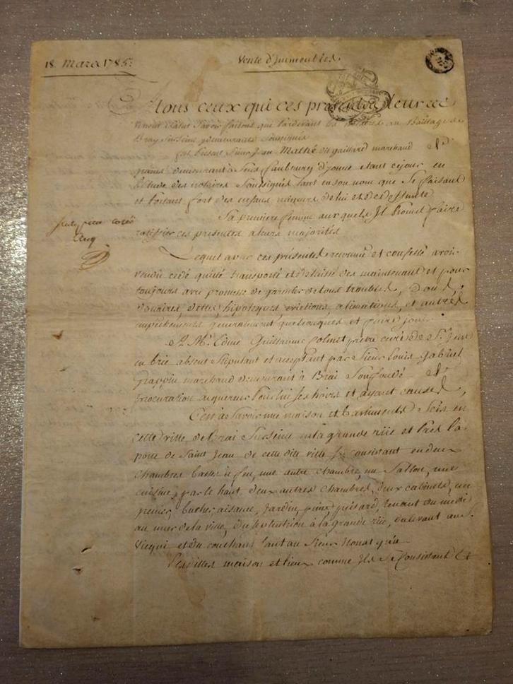 Parchemin original daté de 1786 – Château d’Everly (Seine-et, Antiek en Kunst, Antiek | Boeken en Manuscripten, Ophalen of Verzenden