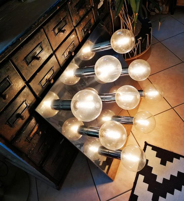 Plafonnier en Chrome et Verre par Motoko Ishii pour Staff 70, Maison & Meubles, Lampes | Plafonniers, Utilisé, Verre, Enlèvement ou Envoi