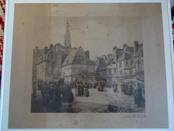 Gravure, Place Terne-au-Duc Quimper doorGEORGES MAUDEMOUK    beschikbaar voor biedingen