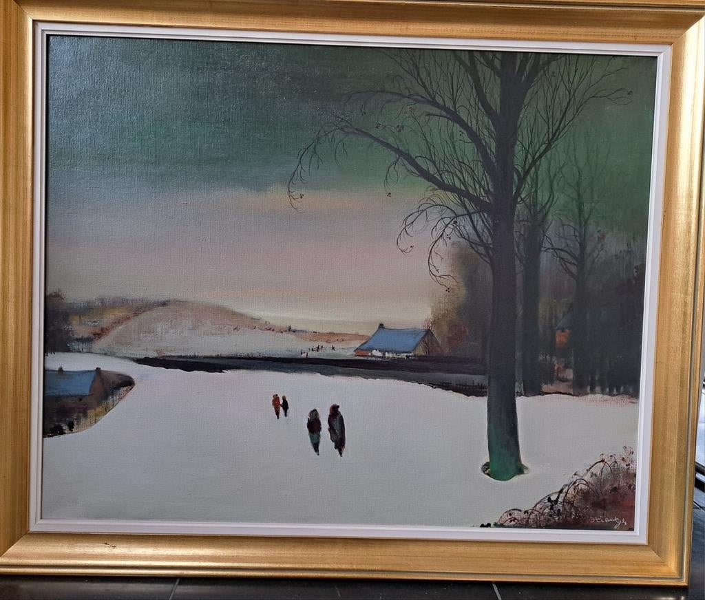 STIENTJENS Staf " Wandeling in de sneeuw " groot olie/doe, Antiek en Kunst, Kunst | Schilderijen | Klassiek, Ophalen