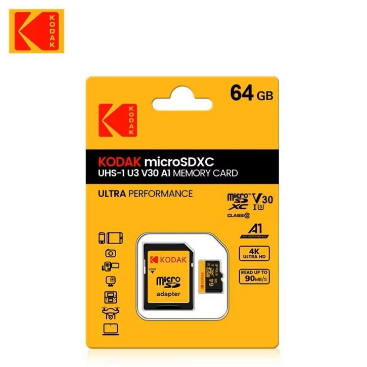 64 GB KODAK SD SDHC Geheugenkaart MicroSD A1 U3 Class 10, Audio, Tv en Foto, Foto | Geheugenkaarten, Nieuw, MicroSD, 64 GB, Ophalen of Verzenden