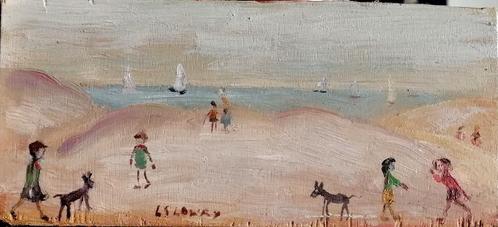 L.S Lowry 1937" "" People on the Beach"" "oil on panel, Antiek en Kunst, Kunst | Schilderijen | Modern, Verzenden
