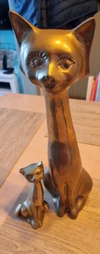 2 koperen beeldjes poezen, Ophalen of Verzenden, Gebruikt, Dier