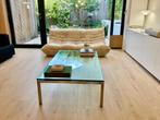 Unieke mid-century salontafel in glas & RVS, Bauhaus, Huis en Inrichting, Tafels | Salontafels, Ophalen of Verzenden, Zo goed als nieuw