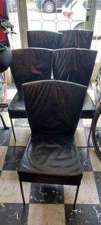 5 chaises de salle à manger en cuir avec pieds en fer noir, Maison & Meubles, Rectangulaire, Modern, Enlèvement, Utilisé