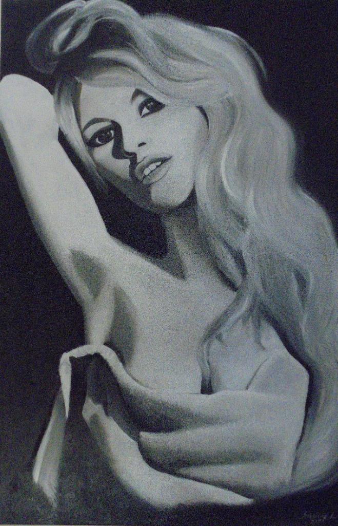 Brigitte Bardot 2 groot olieschilderij (75x115 cm), Antiek en Kunst, Kunst | Schilderijen | Modern, Ophalen of Verzenden