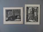 2x houtgravure van Rik Keuterickx zichten Antwerpen, Antiek en Kunst, Kunst | Etsen en Gravures, Verzenden