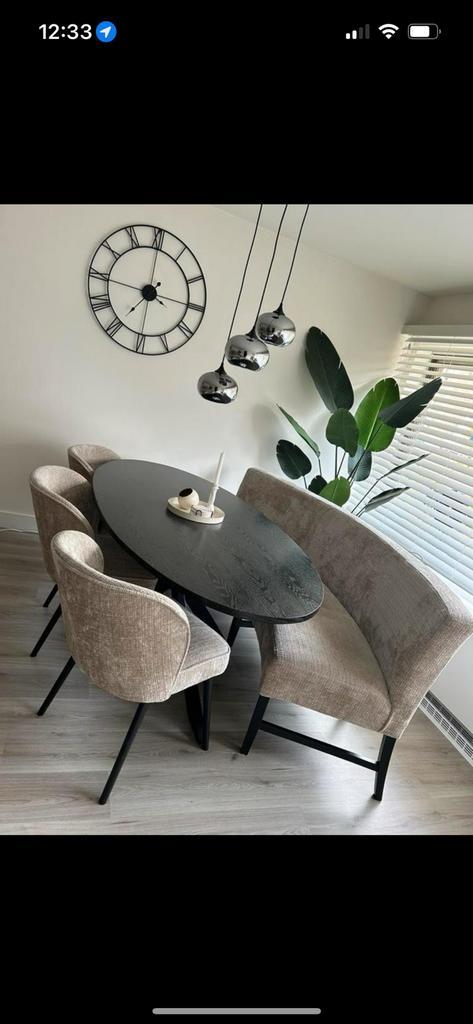 Eetbank en 3 eetstoelen NIEUW, Huis en Inrichting, Stoelen, Nieuw, Vijf, Zes of meer stoelen, Stof, Overige kleuren, Ophalen