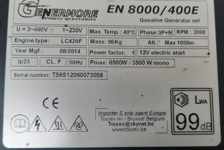 Stroomgroep 6,5KVA, Doe-het-zelf en Bouw, Aggregaten, Zo goed als nieuw, Benzine, 5 tot 10 kVA, Elektrisch startend, Ophalen