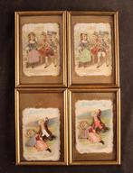 Vier antieke ingelijste prentjes, Ophalen of Verzenden