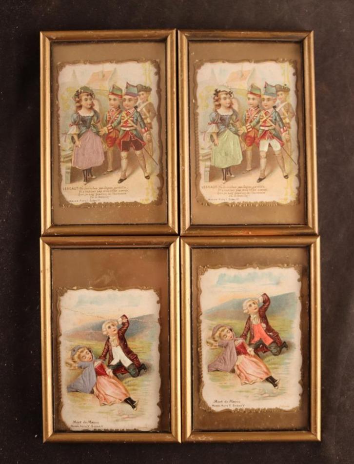 Vier antieke ingelijste prentjes, Antiek en Kunst, Antiek | Overige Antiek, Ophalen of Verzenden