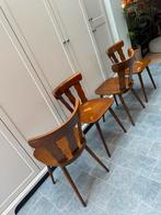 4 knappe houten vintage stoelen, gemerkt, Huis en Inrichting, Ophalen, Gebruikt, Bruin, Midcentury