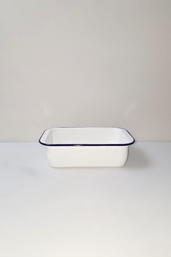 Petit plat à rebords en émail - blanc - bleu, Antiquités & Art, Antiquités | Email, Enlèvement ou Envoi