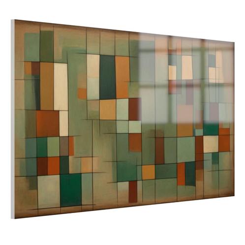 Abstractie in aardekleuren Glasschilderij 105x70cm + Ophangs, Antiek en Kunst, Kunst | Schilderijen | Abstract, Verzenden
