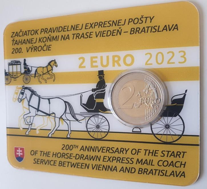 Coincard Slowakije 2 euro 2023 express post koets (schaars!), Postzegels en Munten, Munten | Europa | Euromunten, Losse munt, 2 euro