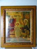 Gravure ancienne Sainte Famille cadre bois vintage 55x65cm, Antiquités & Art, Enlèvement ou Envoi
