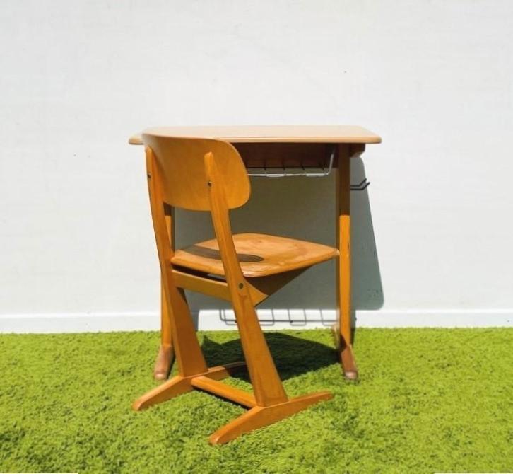 Pupitre & chaise d'école Casala Vintage 60s, Maison & Meubles, Bureaux, Utilisé, Bureau enfant, Vintage, Bois, Espace de rangement