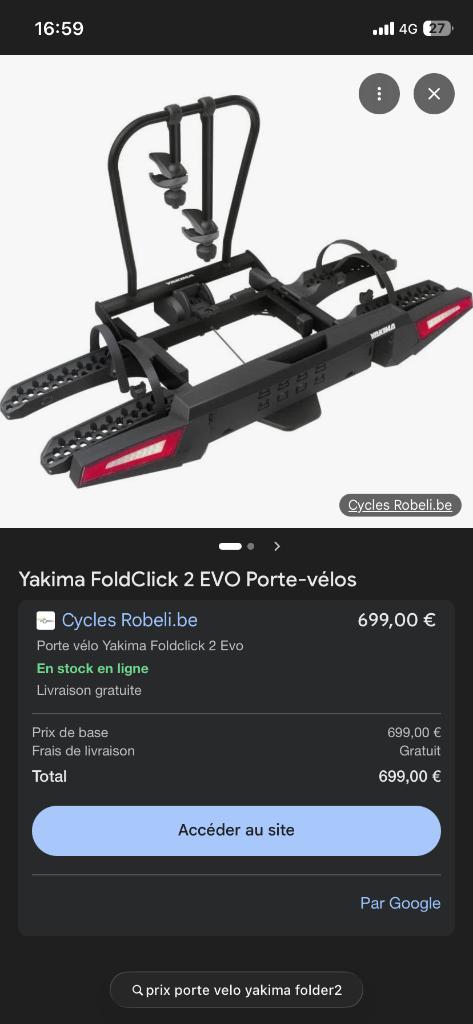 Porte vélo yakima fold click 2, Enlèvement, 2 vélos, Comme neuf, Support d'attelage