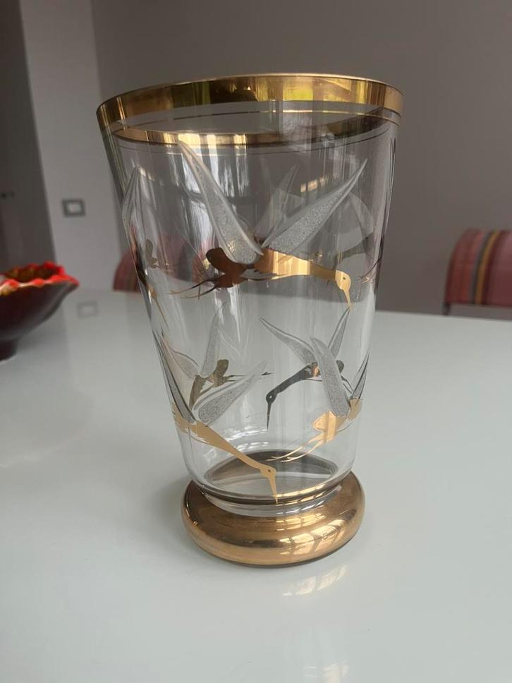 Vase en verre doré à motif de grue — style japonais, Collections, Verres & Petits Verres, Comme neuf, Enlèvement