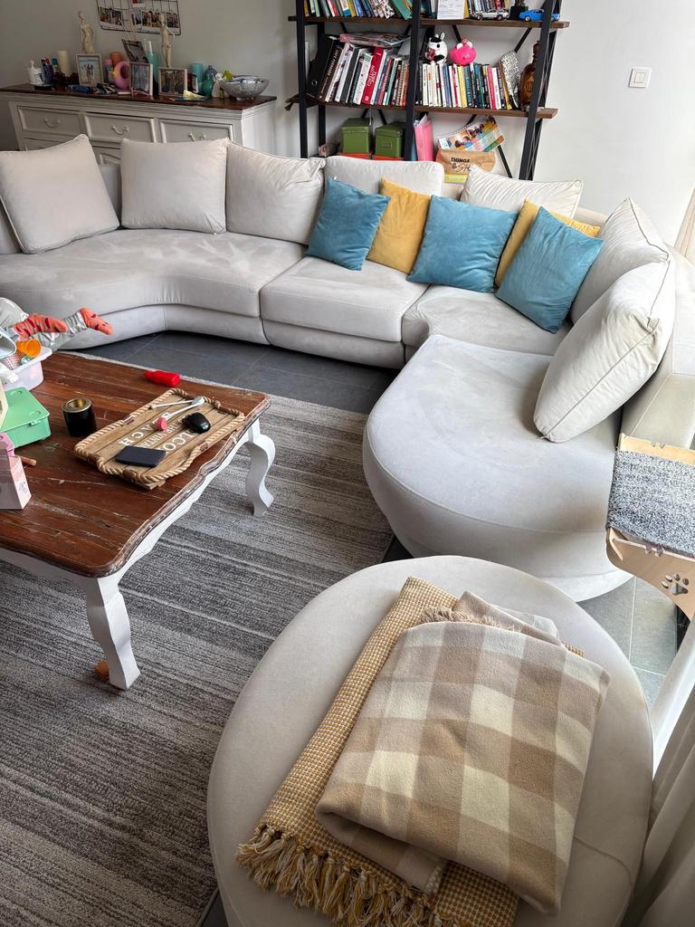 Grote hoekzetel (demonteerbaar) + poef te koop, Ophalen, Gebruikt