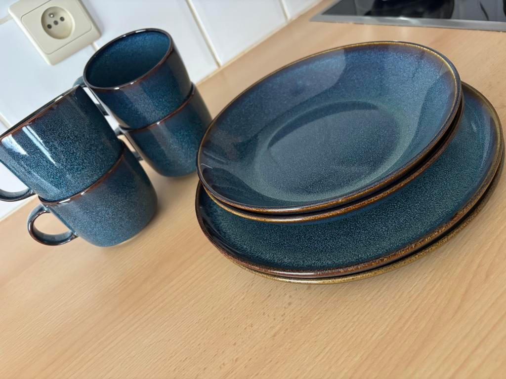 12-delige IKEA servies set – diepblauw keramiek, Antiek en Kunst, Ophalen