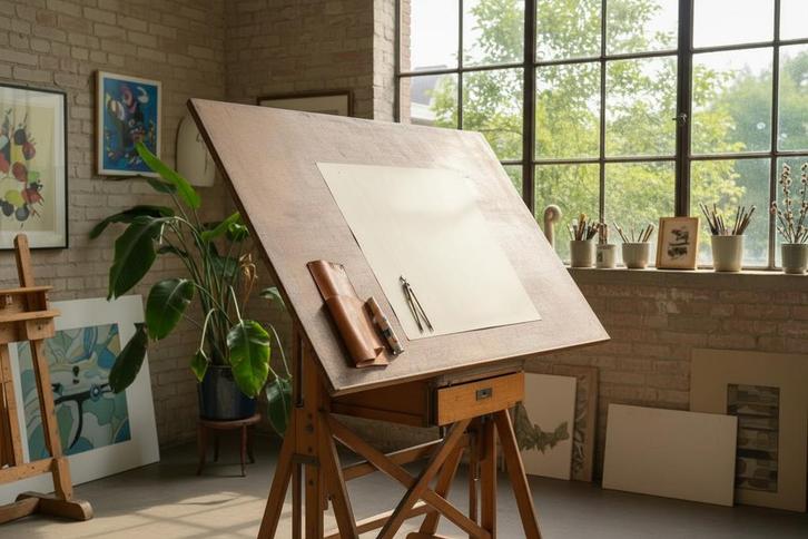 Vintage houten tekentafel / architectentafel, Doe-het-zelf en Bouw, Tekentafels, Gebruikt, Ophalen