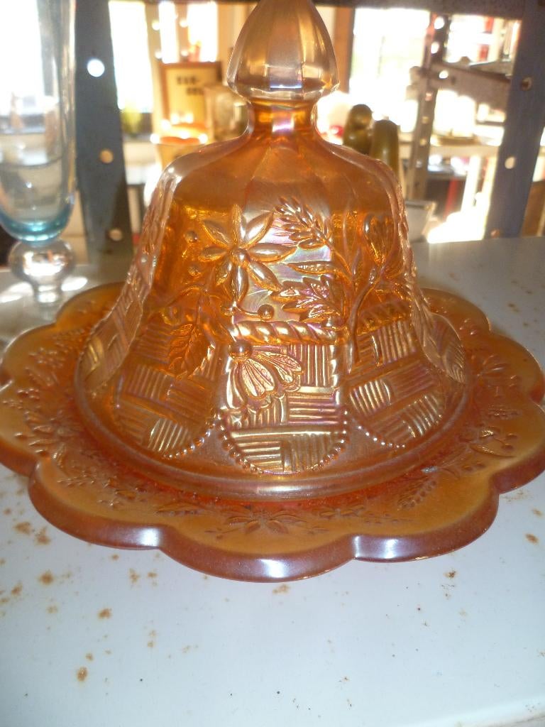 OUDE VINTAGE GLAZEN BOTERPOT, Ophalen