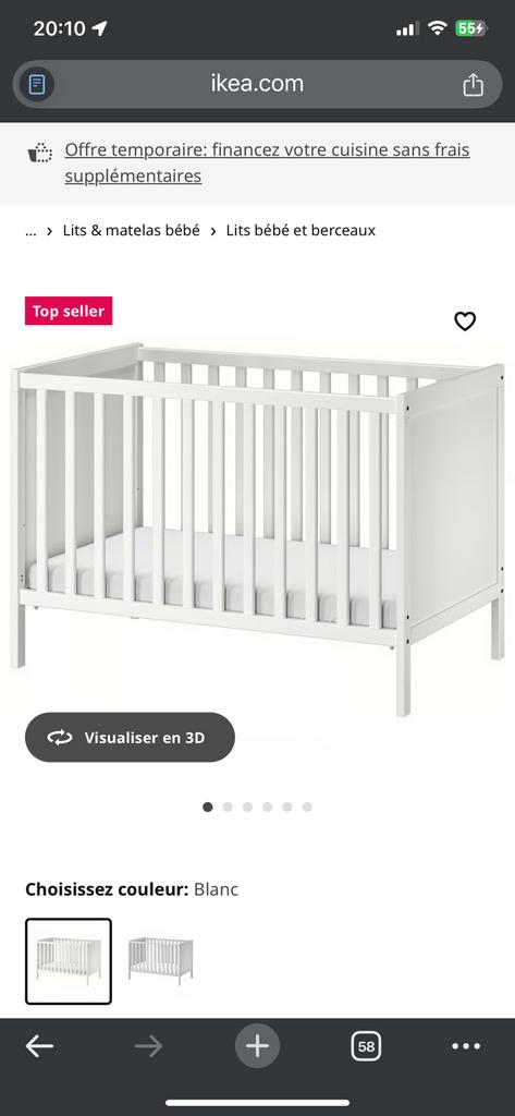 Lit bebe sundvik ikea + couette + matelas, Enfants & Bébés, Enlèvement, Comme neuf, Lit