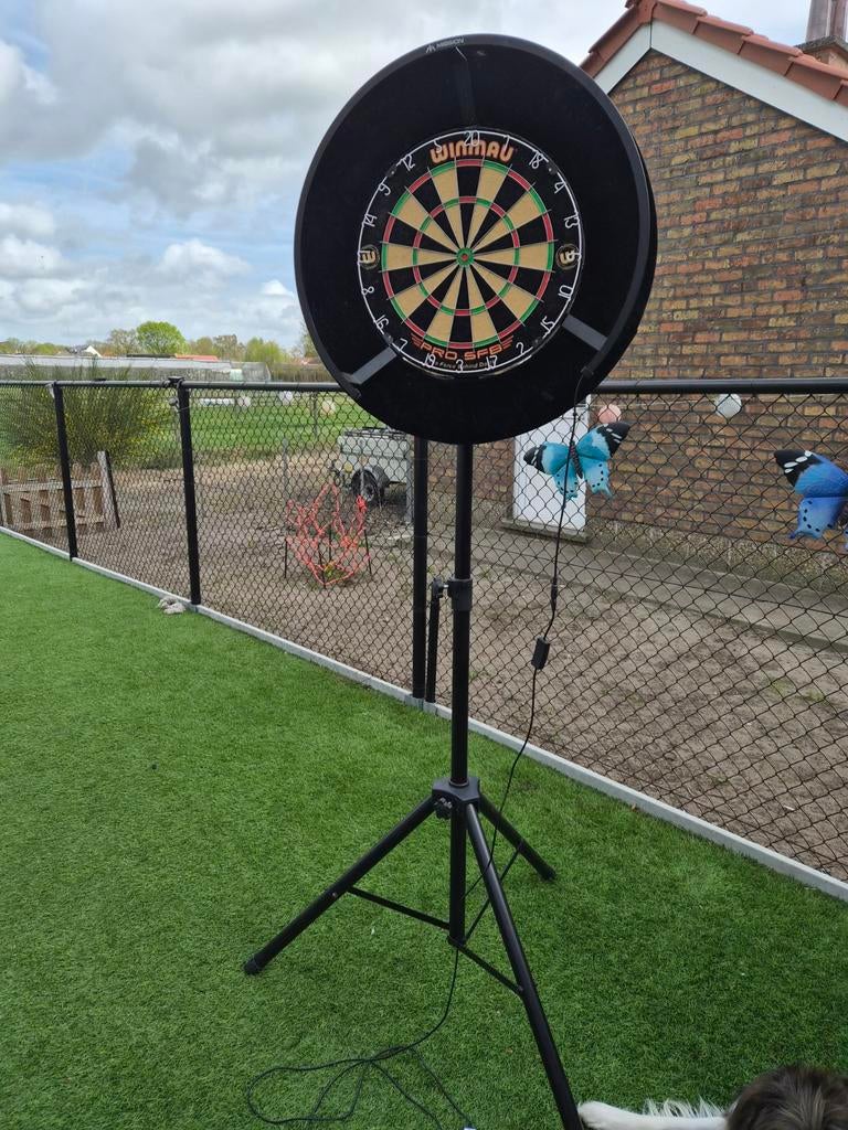 Dartsstaander met bord en verlichting, Sport en Fitness, Darts, Ophalen