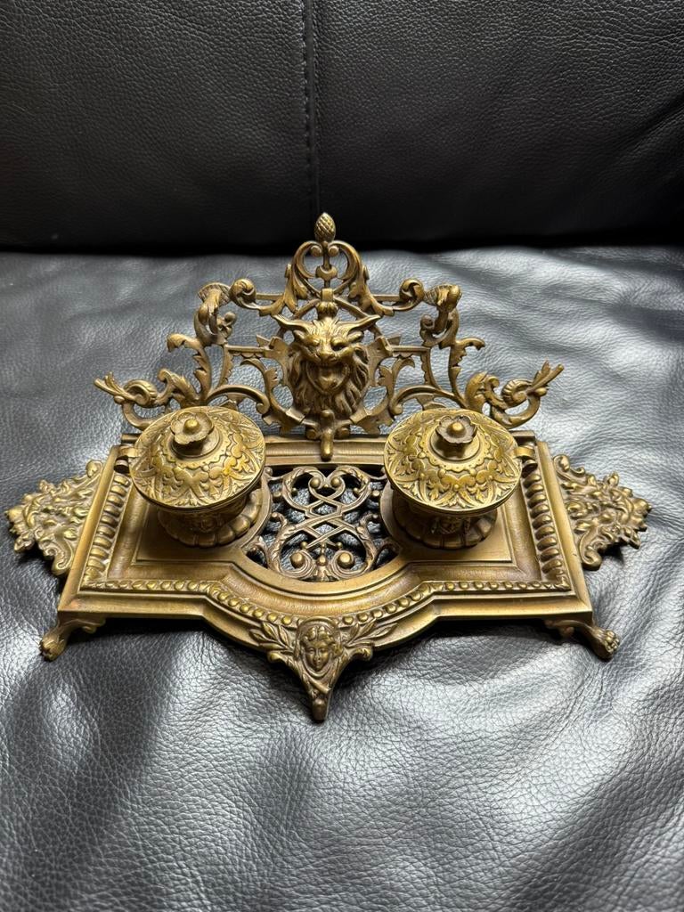 antieke messing dubbele inktpot, Ophalen of Verzenden