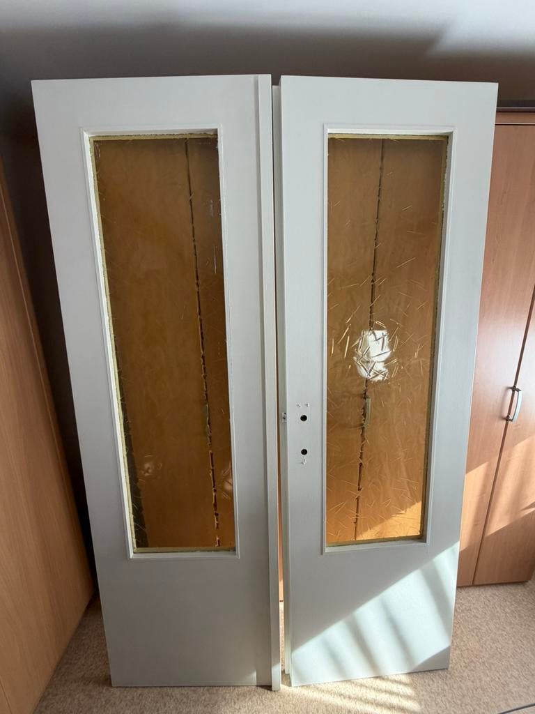 Dubbele deur met gekleurd glas met scharnieren, Ophalen, Gebruikt