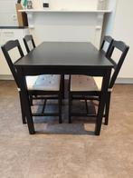 Zwarte tafel met 4 bijpassende stoelen en kussens (HÄGERNÄS), Ophalen, Gebruikt, 50 tot 100 cm, 50 tot 100 cm