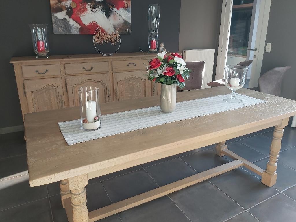 eetkamer: eettafel + 4-deursdressoirkast, Huis en Inrichting, Tafels | Eettafels, Ophalen, Massief eik, Eikenhout, 200 cm of meer