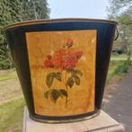Antiek/metaal mand..met afbeelding roos/voor deco of papie, Ophalen of Verzenden