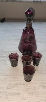 Venetiaanse glazen karaf rond jaren 50 met vier likeurglazen, Antiek en Kunst, Ophalen