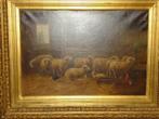 Paul SCHOUTEN 1860-1922 olie/doek schapen in stal gekaderd, Ophalen