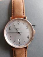 Heren horloge, gant met datum ,met leren bandje, nieuw., Cuir, Montre-bracelet, Enlèvement ou Envoi, Neuf