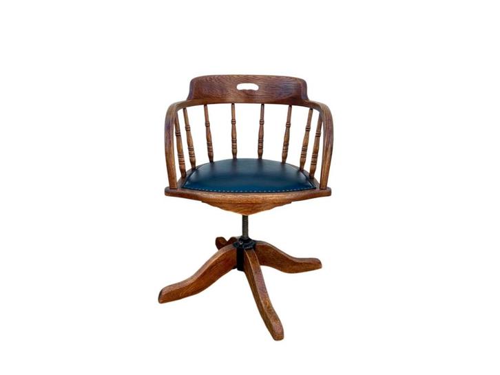 Eikenhouten BureUstoel, Huis en Inrichting, Stoelen, Zo goed als nieuw, Eén, Hout, Leer, Bruin, Ophalen of Verzenden