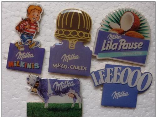 CHOCOLADE MILKA 5 PINS, Verzamelen, Speldjes, Pins en Buttons, Zo goed als nieuw, Speldje of Pin, Merk, Ophalen of Verzenden