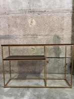 Console dubbel donker bruin, gouden poten, Ophalen, 50 tot 100 cm, Zo goed als nieuw, Modern