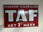 EMAILLE RECLAMEBORD"TAF CIGAREN-CIGARILLOS"UIT 1936, Ophalen of Verzenden, Gebruikt, Reclamebord