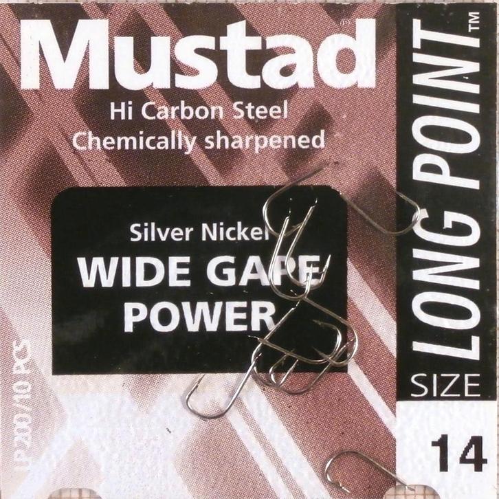 Mustad Long Point Wide Gape Power & Wide Gape Power Barbless, Watersport en Boten, Hengelsport | Witvissen, Nieuw, Haak, Verzenden