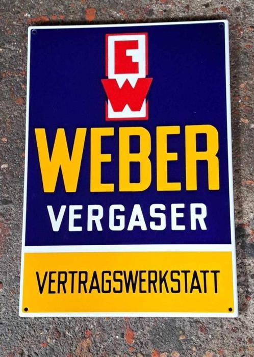 Weber vergaser emaillen reclame bord garage showroom borden, Collections, Marques & Objets publicitaires, Comme neuf, Panneau publicitaire