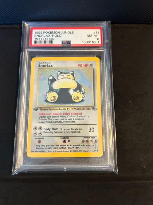 11/64 snorlax 1e psa 8 € 275,00 holo, Hobby en Vrije tijd, Verzamelkaartspellen | Pokémon, Losse kaart, Ophalen of Verzenden